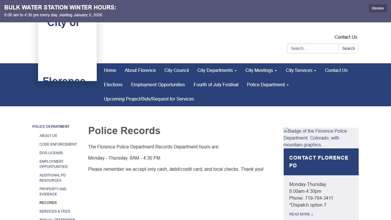 Police Records - City of Florence