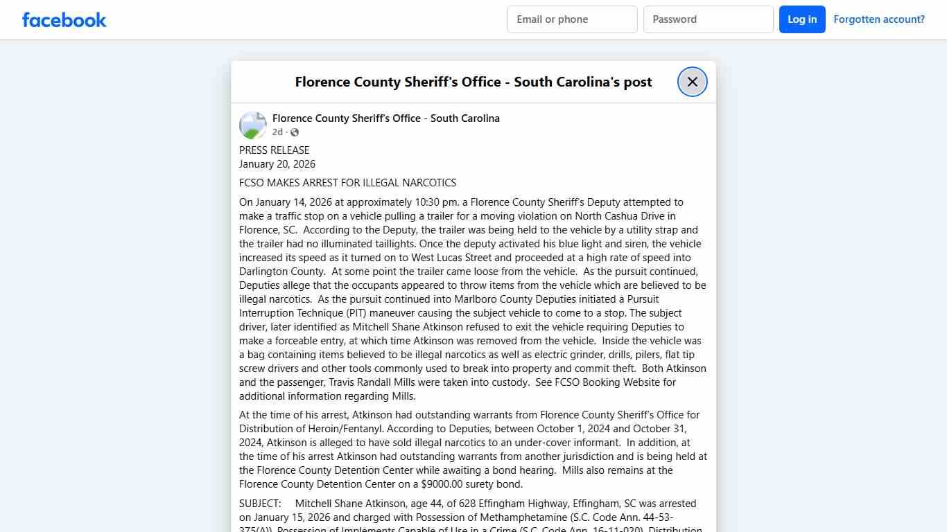 PRESS... - Florence County Sheriff's Office - South Carolina Facebook
