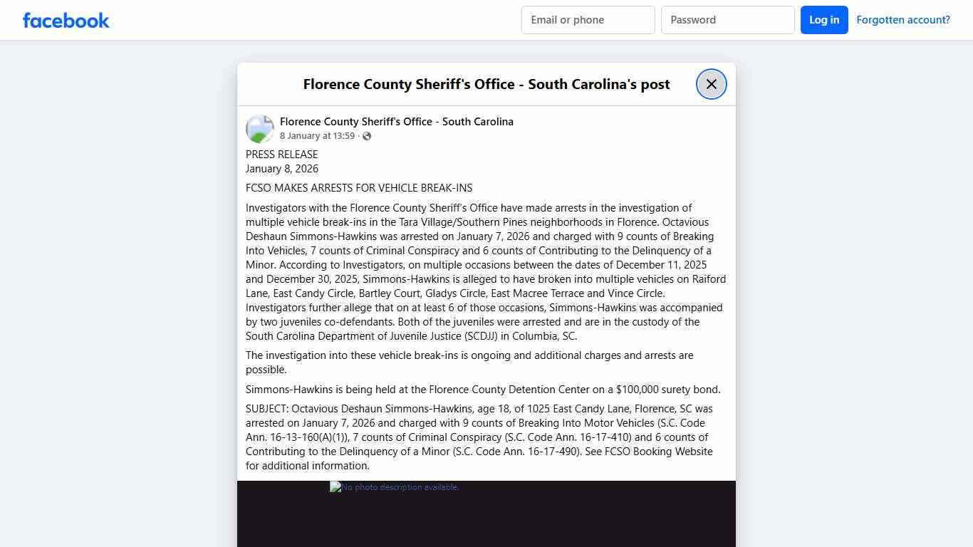 PRESS... - Florence County Sheriff's Office - South Carolina Facebook